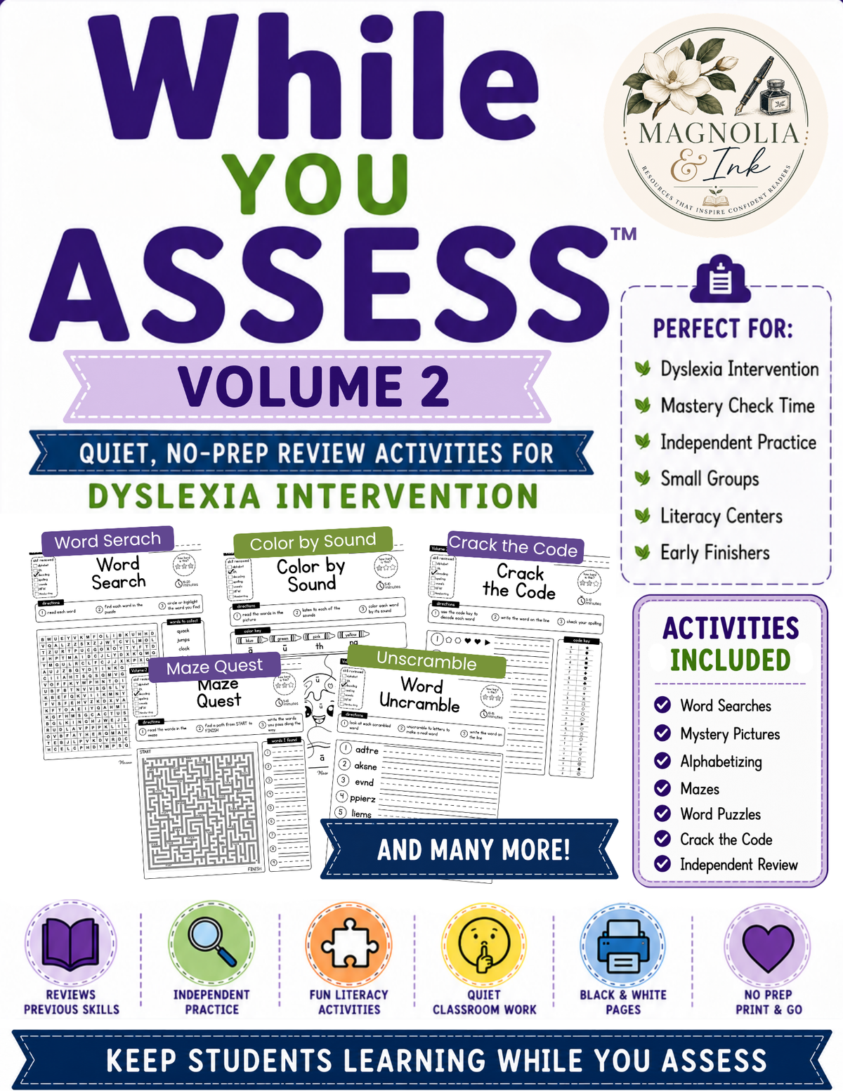 While You Assess™ Volume 2 | 36 No-Prep Dyslexia Review Activities
