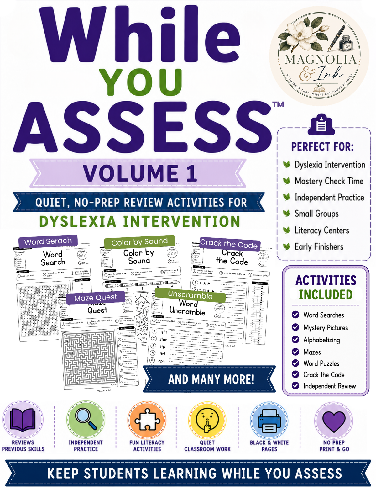 While You Assess™ Volume 1 | 36 No-Prep Dyslexia Review Activities