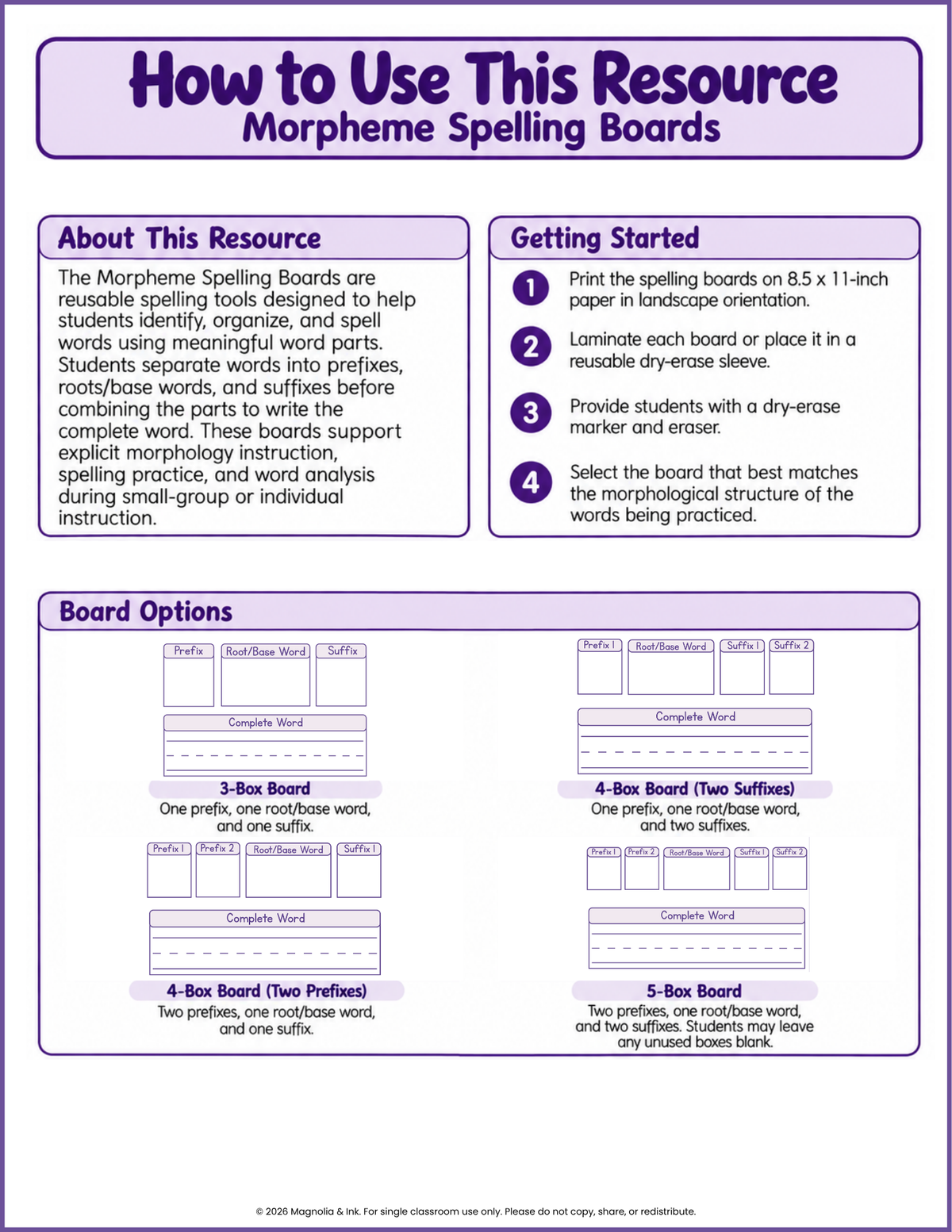 Morpheme Spelling Boards – V5 | Reusable Word Building Mats