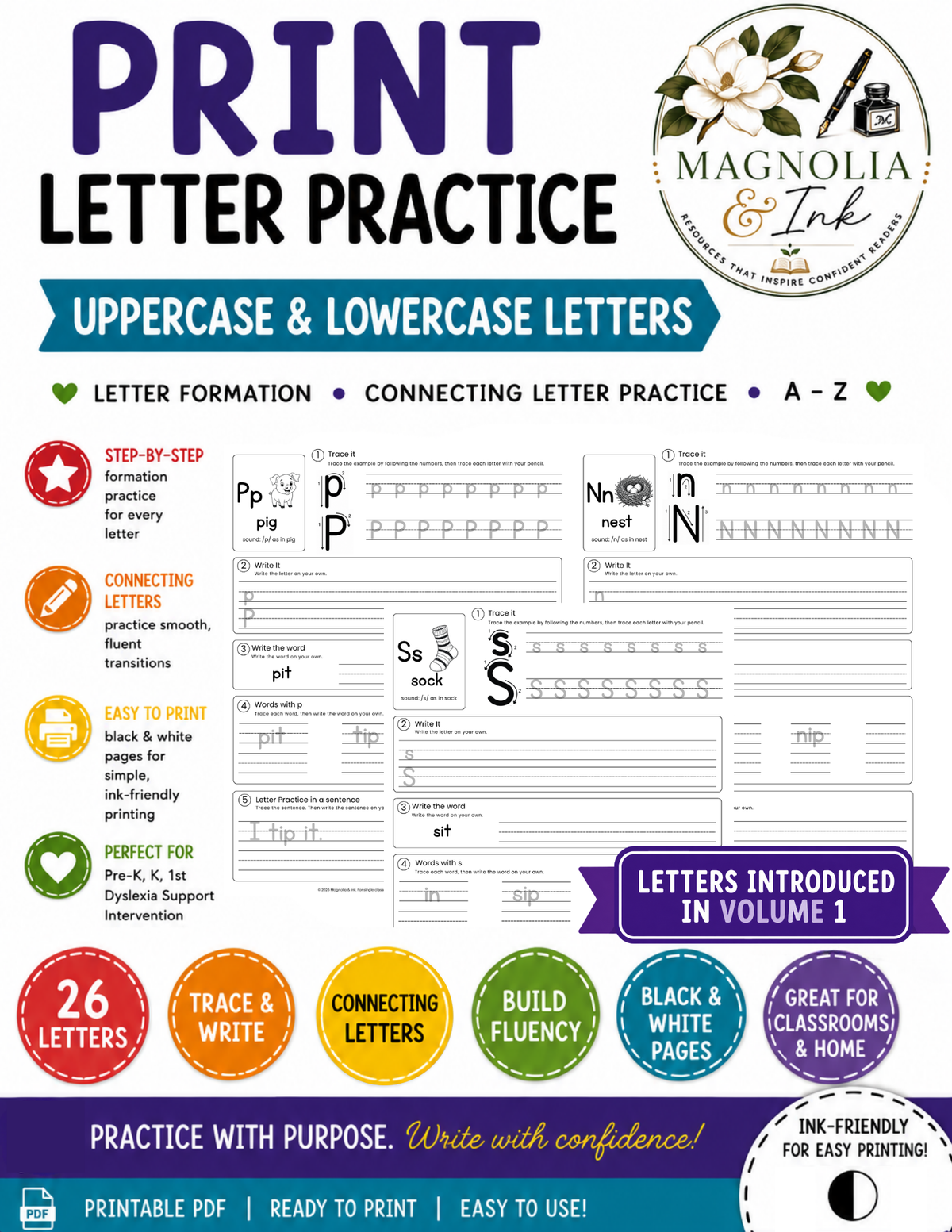 Print Letter Practice Worksheet | Uppercase & Lowercase Alphabet Handwriting A–Z