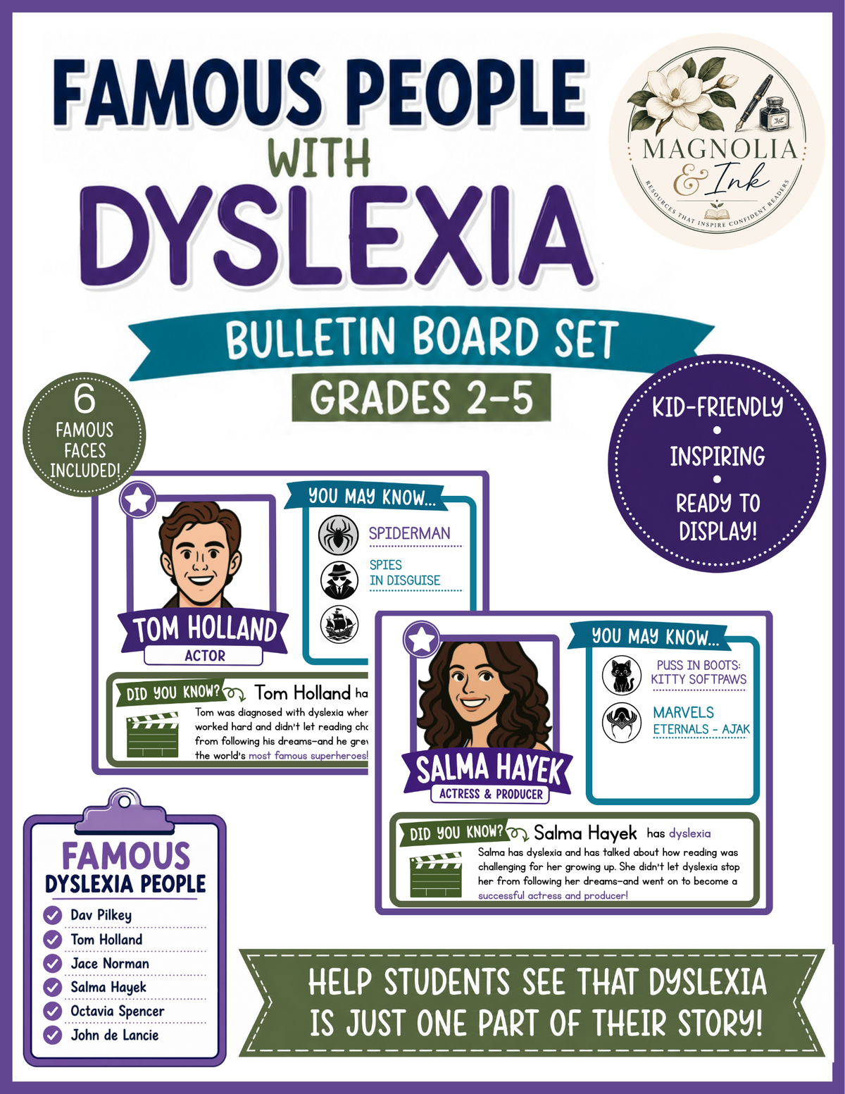 Famous People with Dyslexia Bulletin Board | Dyslexia Awareness Posters Gr. 2-5