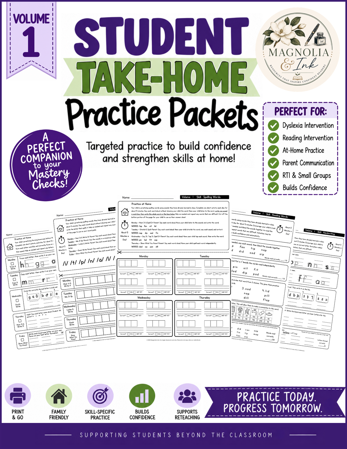 Dyslexia Take-Home Practice Packets | Mastery Check Parent Practice Volume 1