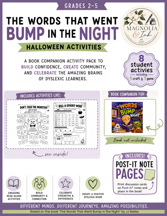 Dyslexia Halloween Activities & Read Aloud Companion | Reading Strategies Grades