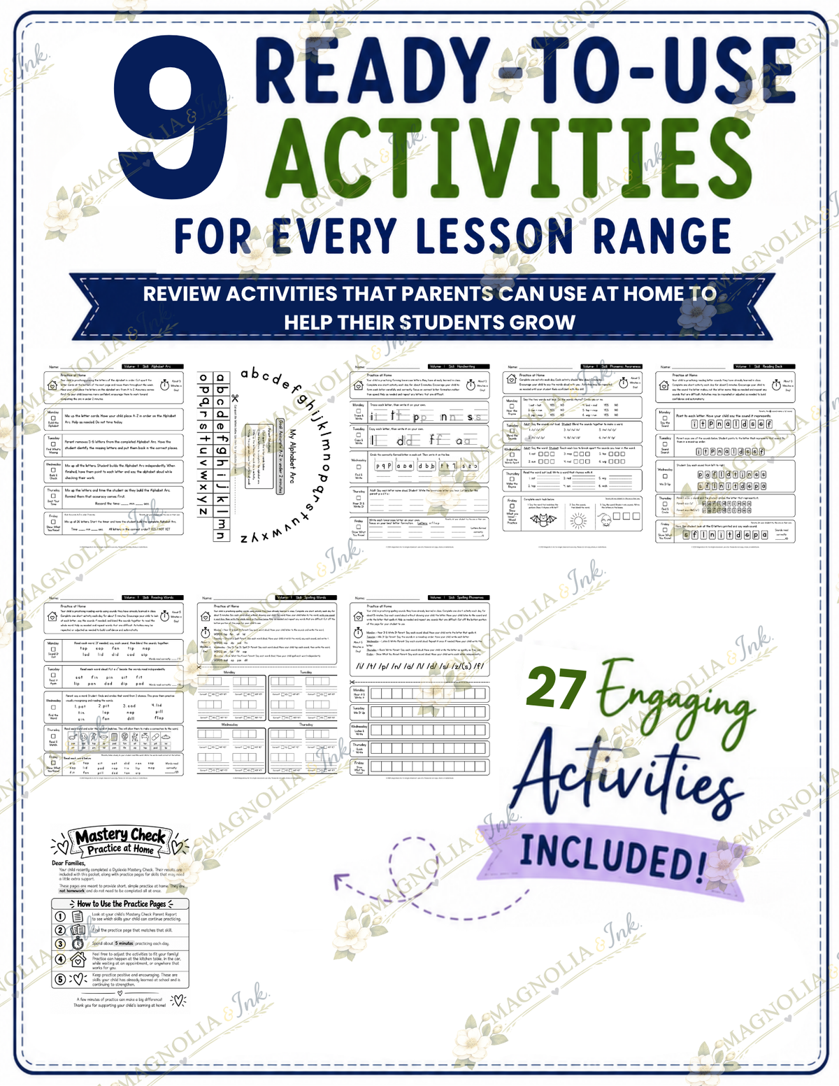 Dyslexia Take-Home Practice Packets | Mastery Check Parent Practice Volume 1