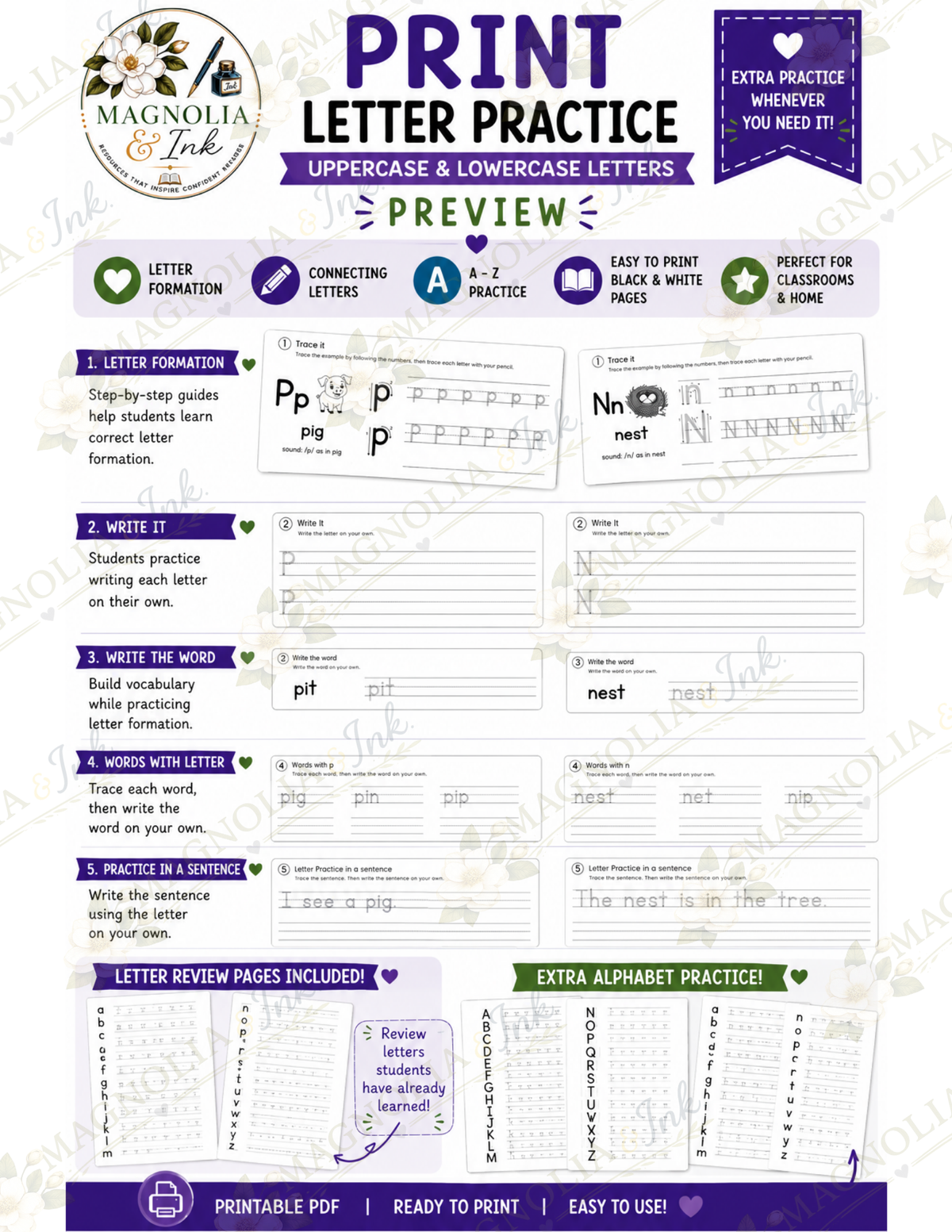 Print Letter Practice Worksheet | Uppercase & Lowercase Alphabet Handwriting A–Z