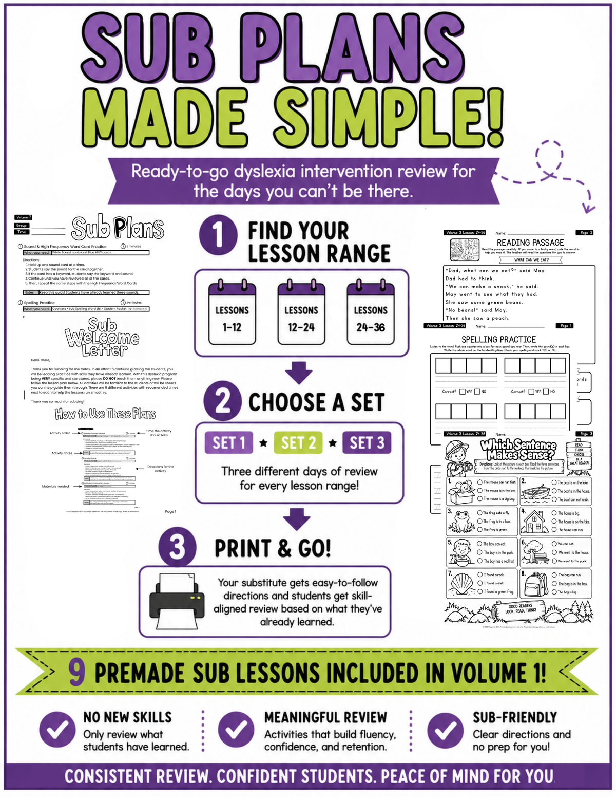 Dyslexia Sub Plans | Phonics Intervention & Decodable Reading Review | Volume 3