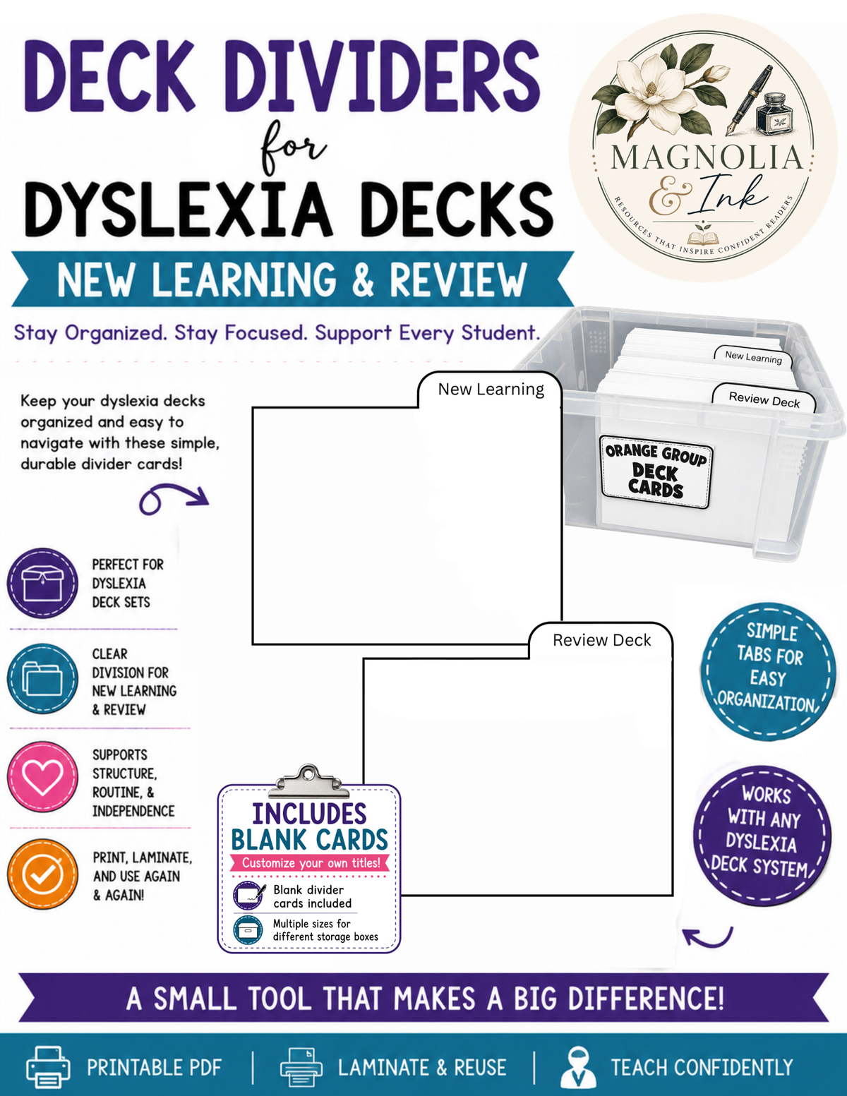 Dyslexia Deck Divider Cards | New Learning & Review Card Organization