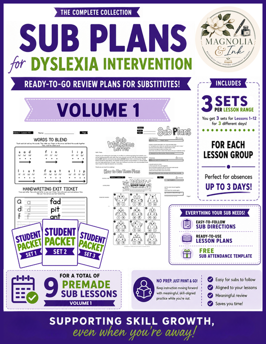 Dyslexia Sub Plans | Phonics Intervention & Decodable Reading Review | Volume 1