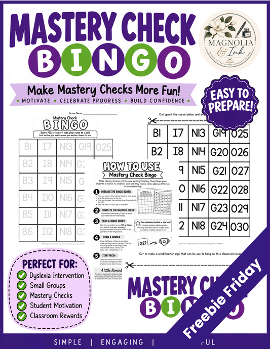 Mastery Check Bingo | Dyslexia Intervention Student Motivation & Reward System