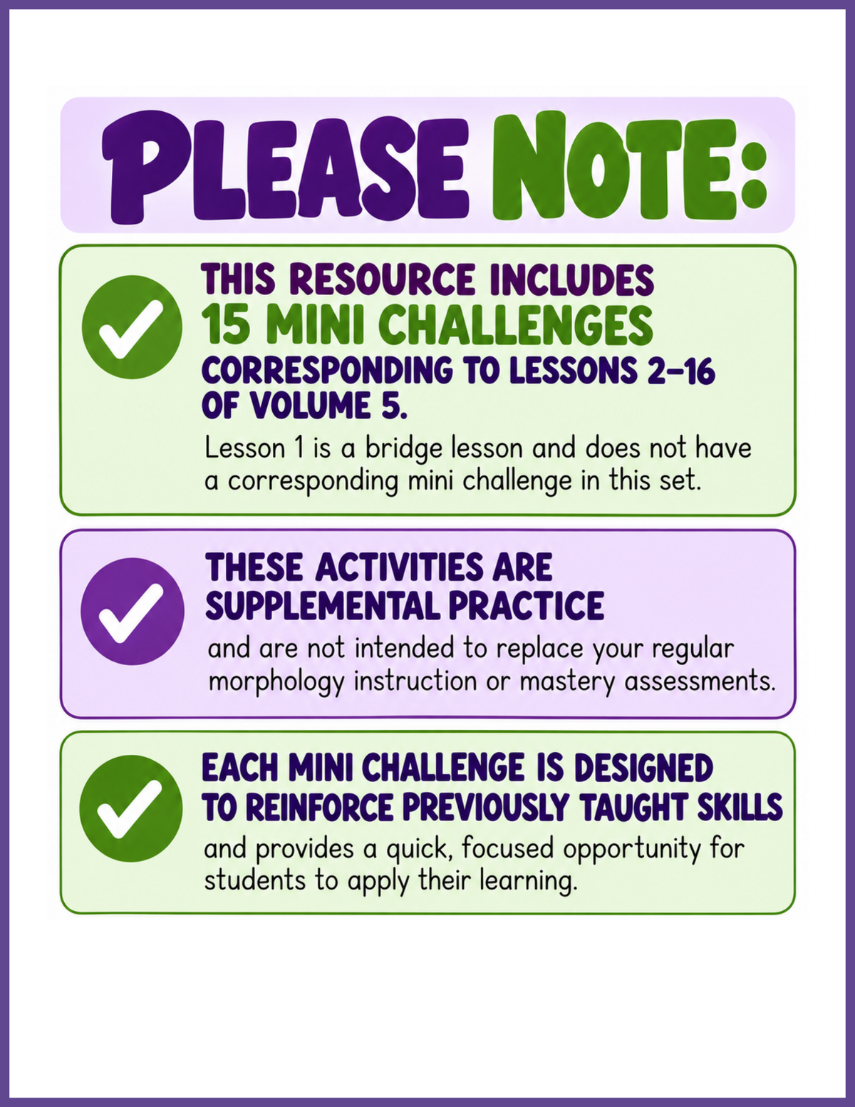 Morphology Mini Challenges | V5 | Lessons 2–16