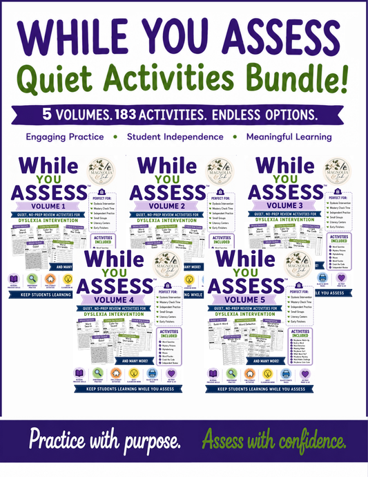 While You Assess™ Volume 1 - 5 Bundle | 183 No-Prep Dyslexia Review Activities